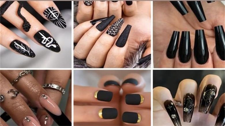 black and silver nails