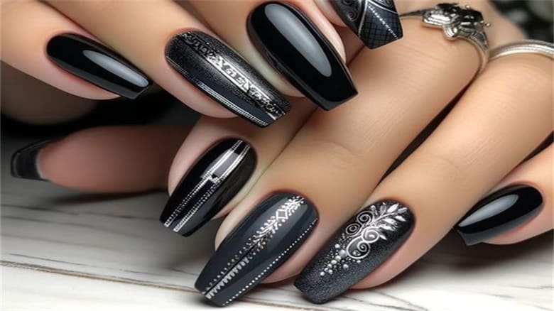 black with silver nails